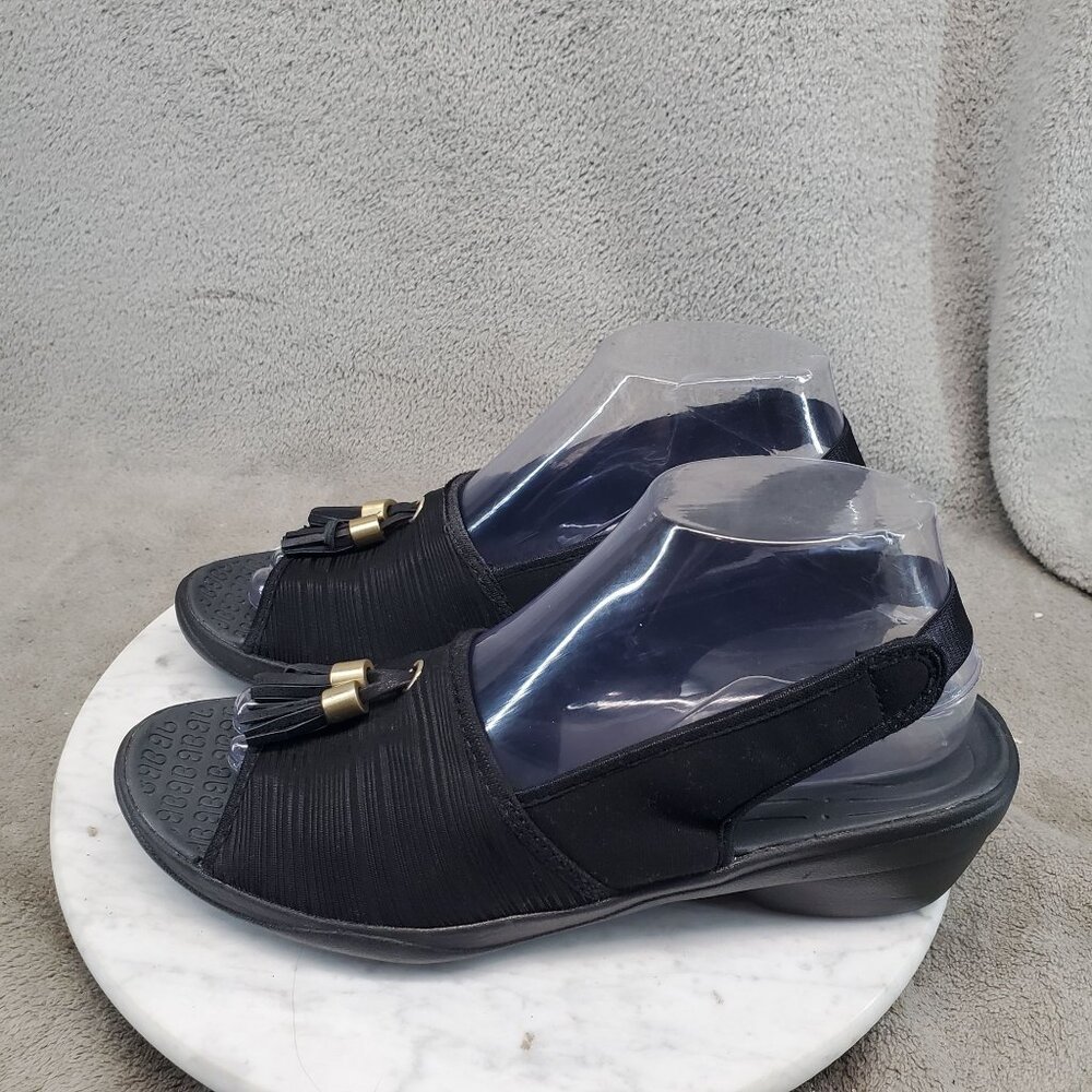 Bzees Shoes Womens Size 8.5 Mirage Black Fabric Slingback Tasseled Heel Sandals